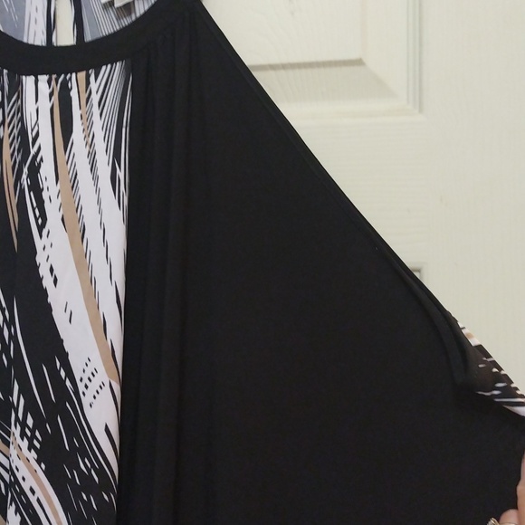 Avenue sleeveless A-trapeeze black/white beige print poly-blend dress size 30/32 - Picture 4 of 8